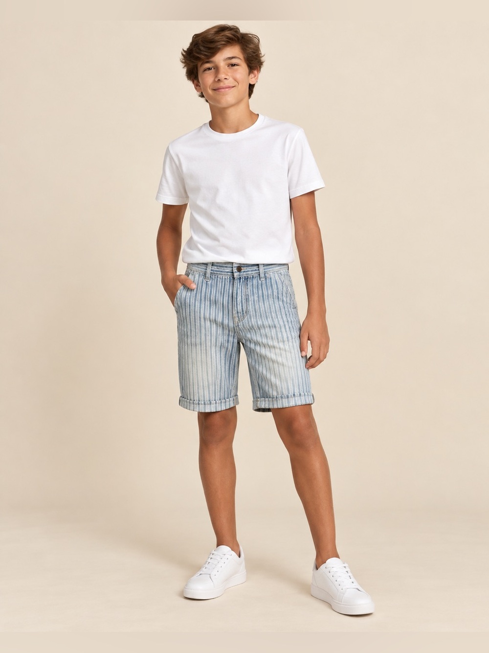 Benetton Boys Denim Striped Shorts Blue Size XXL NWT